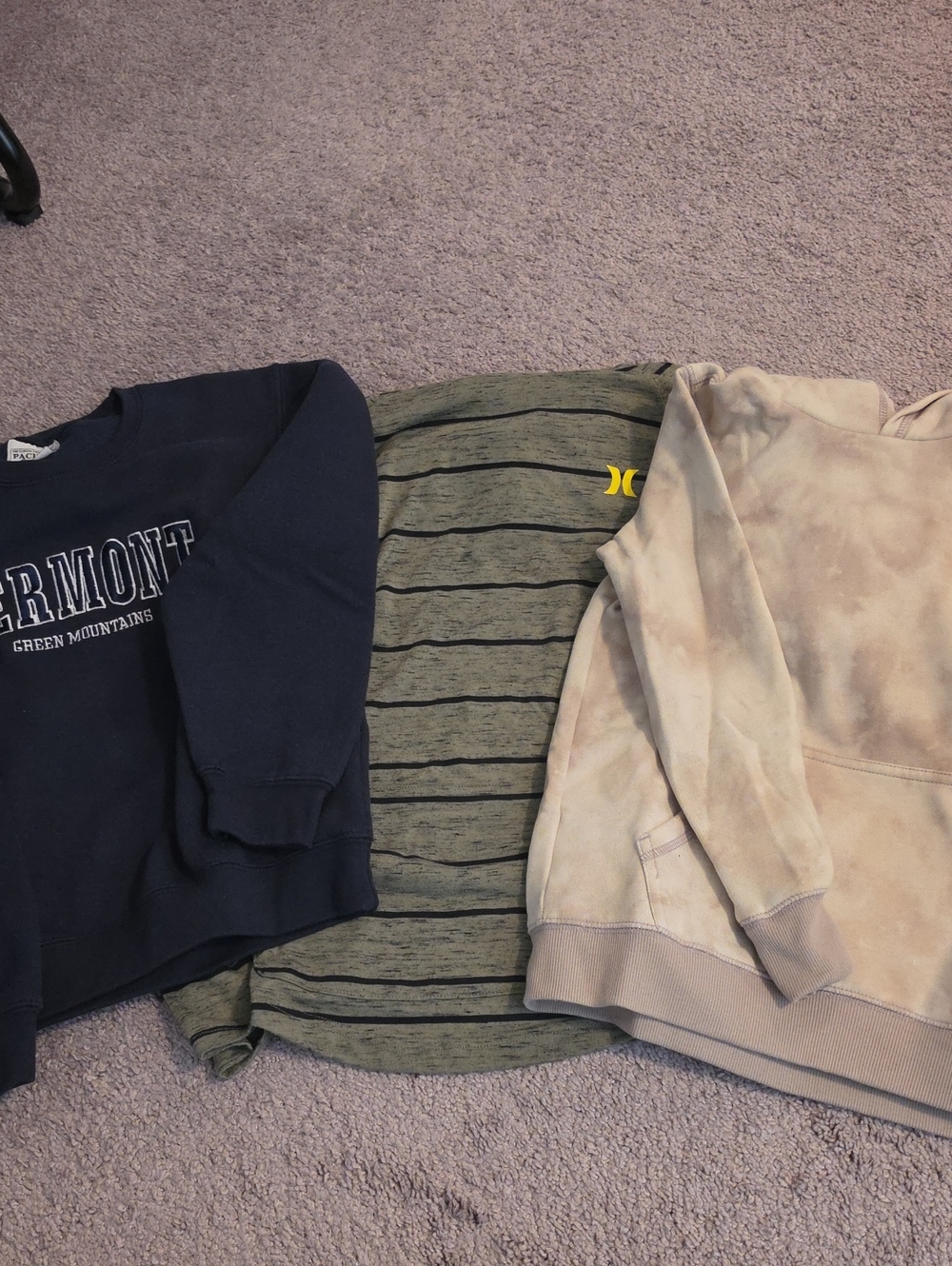 Kids Long Sleeve Pullover Sweatshirt - Navy, Olive Stripe, Camo Beige 3 Tops